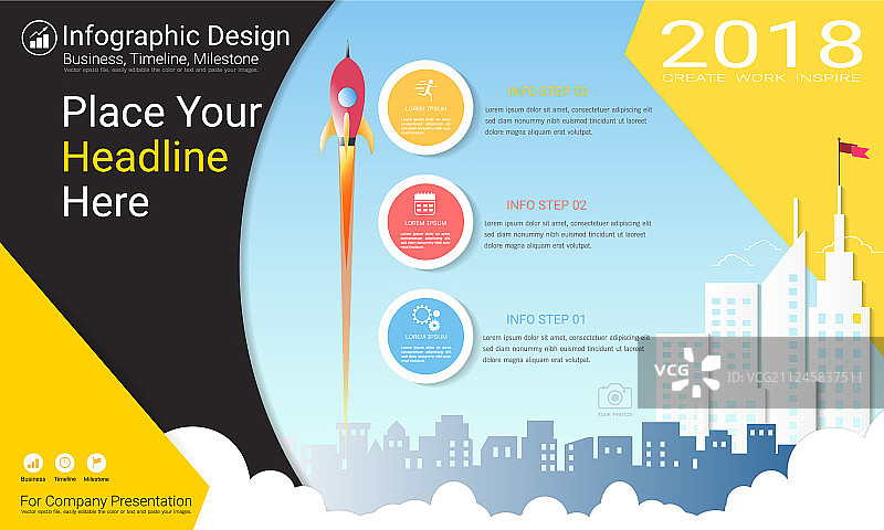 商业信息图表模板：里程碑时间线图片素材