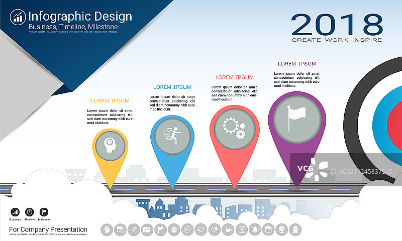 商业信息图表模板：里程碑时间线图片素材