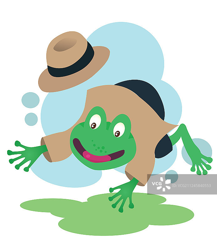 儿童书籍用快乐侦探青蛙吉祥物图片素材