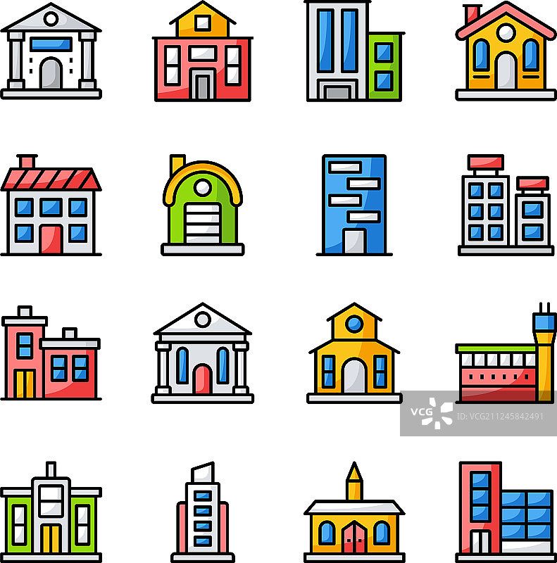 建筑扁平风格图标图片素材