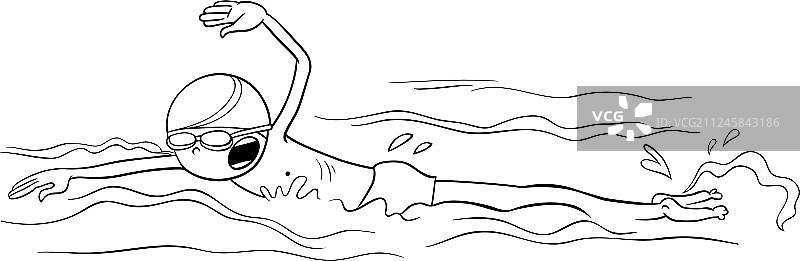 游泳男孩卡通填色书图片素材