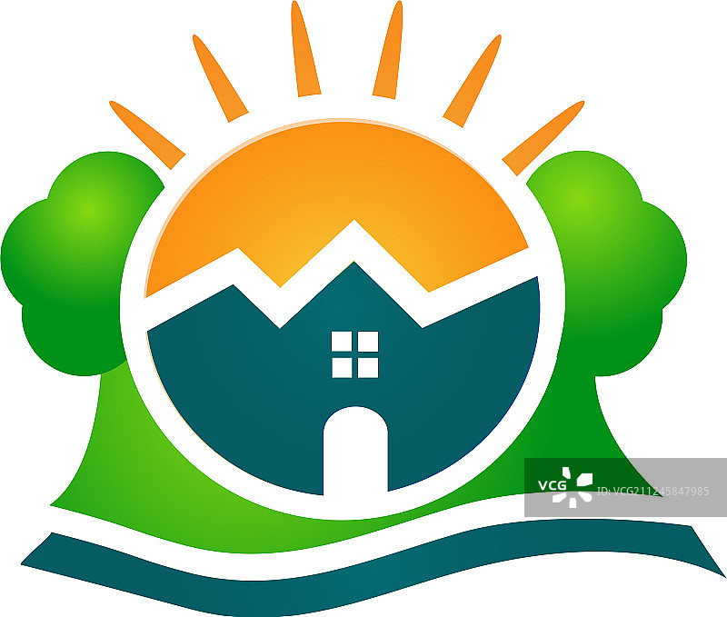 房地产房屋阳光树木logo图片素材