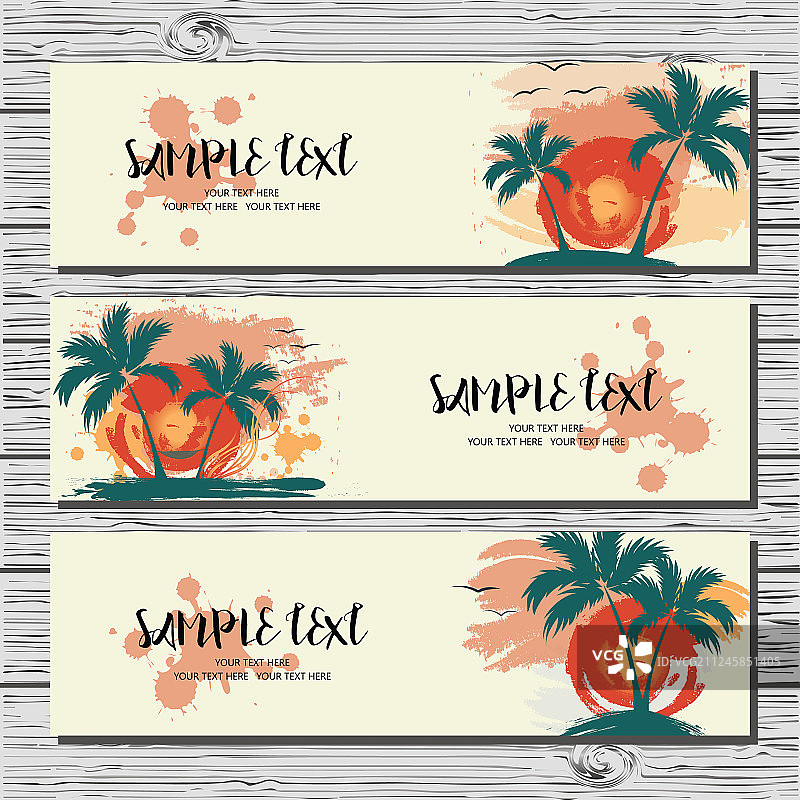 三款棕榈树阳光横版卡片图片素材