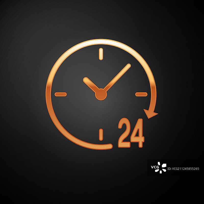 黑色背景上的金色24小时时钟图标图片素材