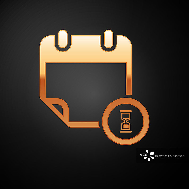金色日历和时钟图标，黑色背景图片素材
