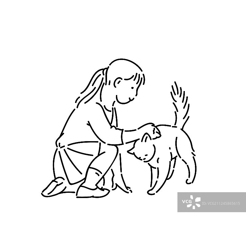 女孩抚摸流浪猫图片素材