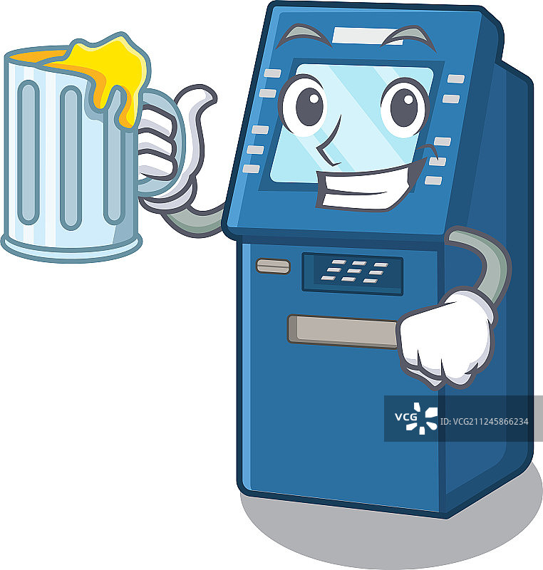 果汁旁的自动贩卖机和卡通桌子图片素材