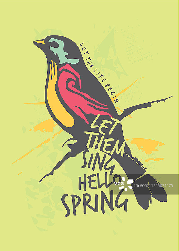 彩色小鸟春天海报图片素材