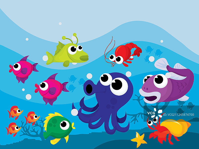 彩色卡通海洋生物图片素材