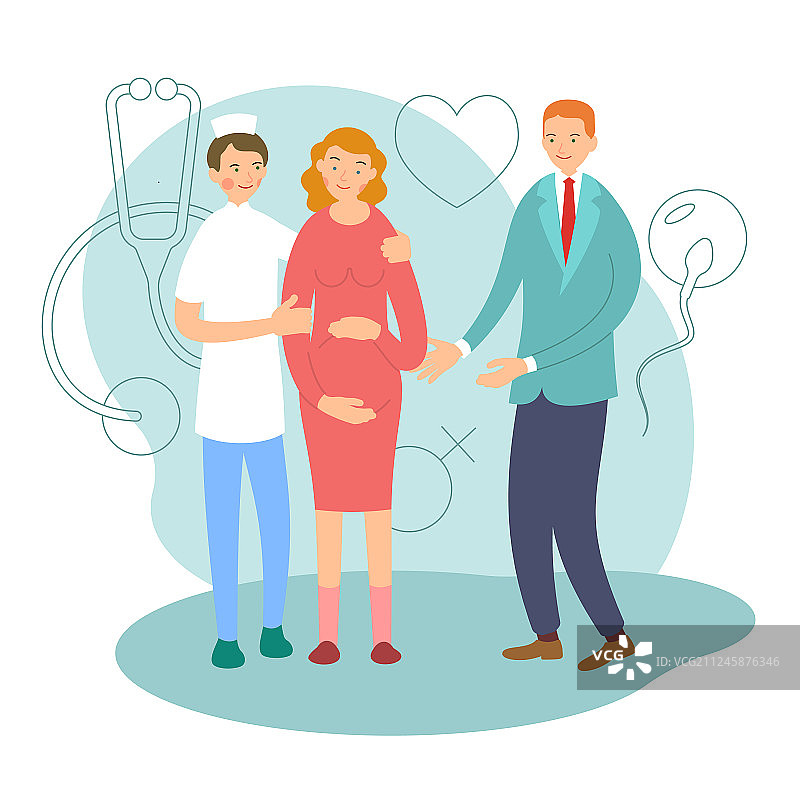 怀孕夫妇和医生医疗咨询图片素材