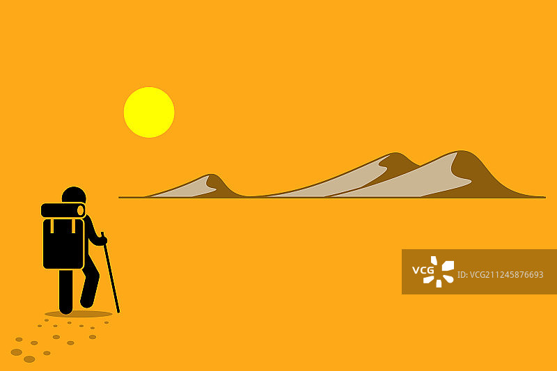 背着背包、拄着拐杖的人图片素材