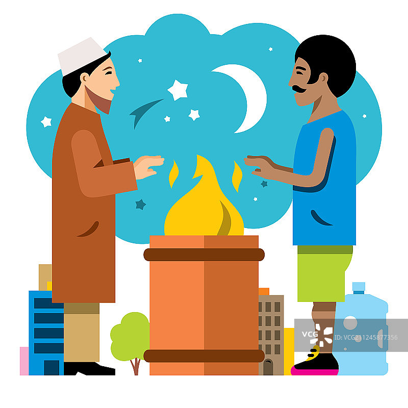 夜间难民营非法移民扁平风格插画图片素材