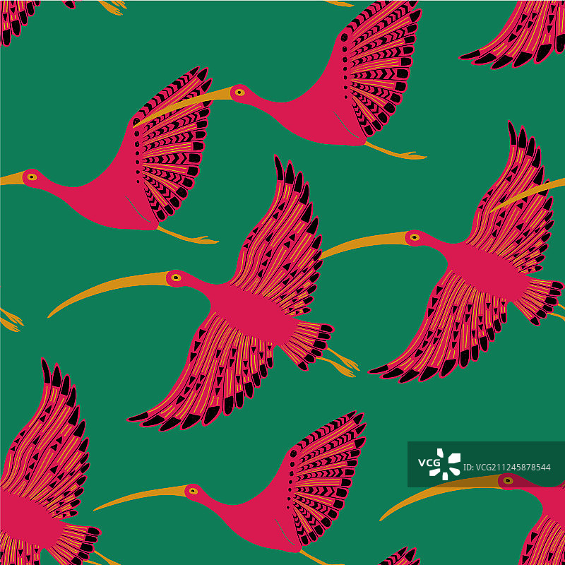 朱鹭鸟类无缝图案图片素材