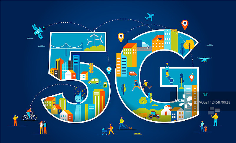 使用手机的5G扁平人物图片素材