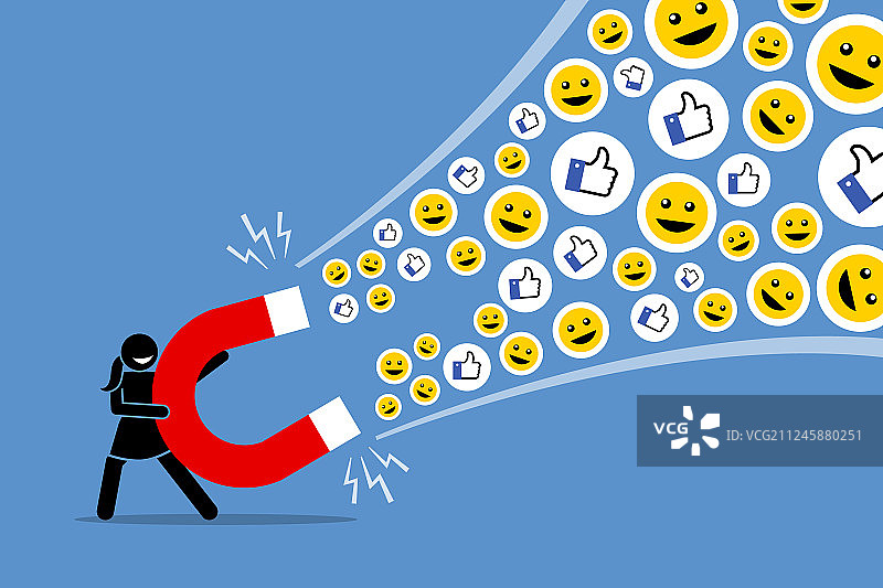 女人用大磁铁吸引社交媒体图片素材