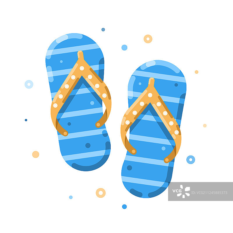 蓝色亮面人字拖，搭配黄色元素图片素材