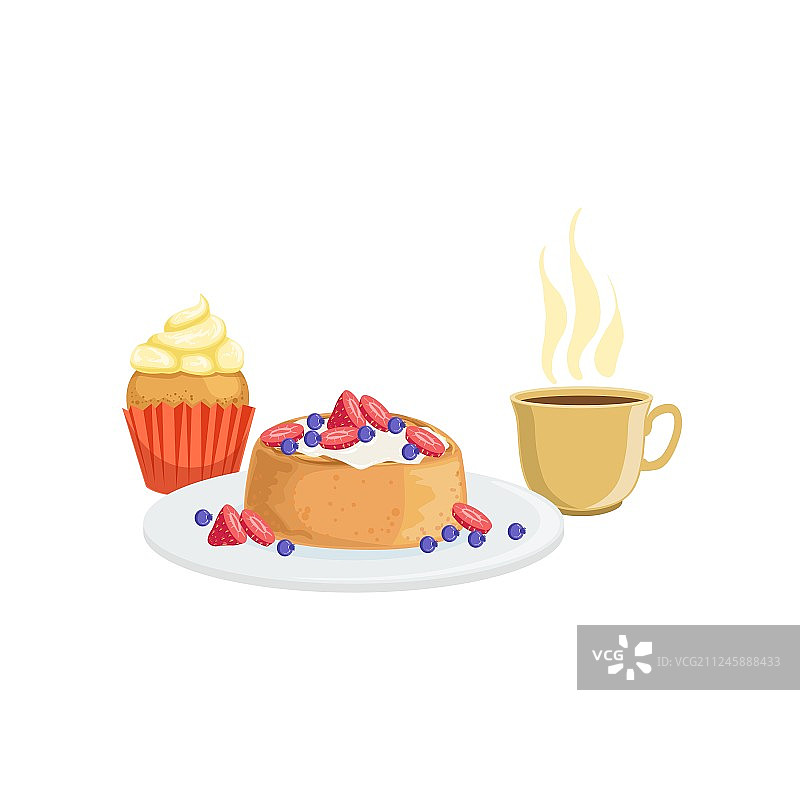 纸杯蛋糕华夫饼咖啡早餐美食饮品图片素材