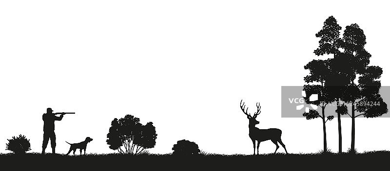 森林猎人与狗剪影图片素材