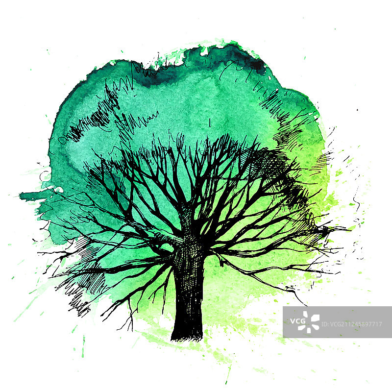 手绘树木轮廓图片素材