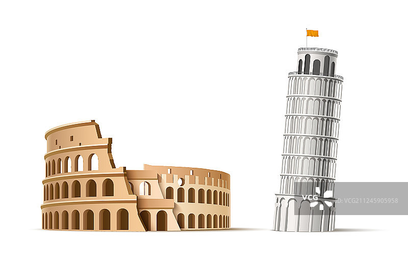 意大利著名地标：比萨斜塔和罗马斗兽场图片素材