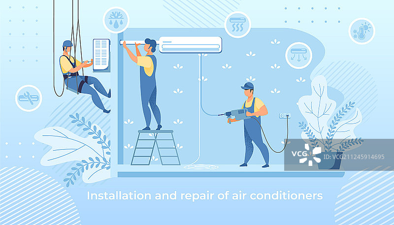 男人安装维修空调图片素材