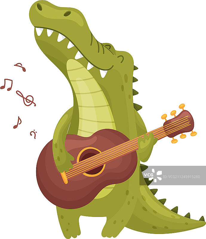 抱着吉他的可爱鳄鱼图片素材