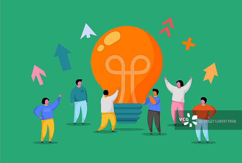 扁平人物与大灯泡创意创新图片素材