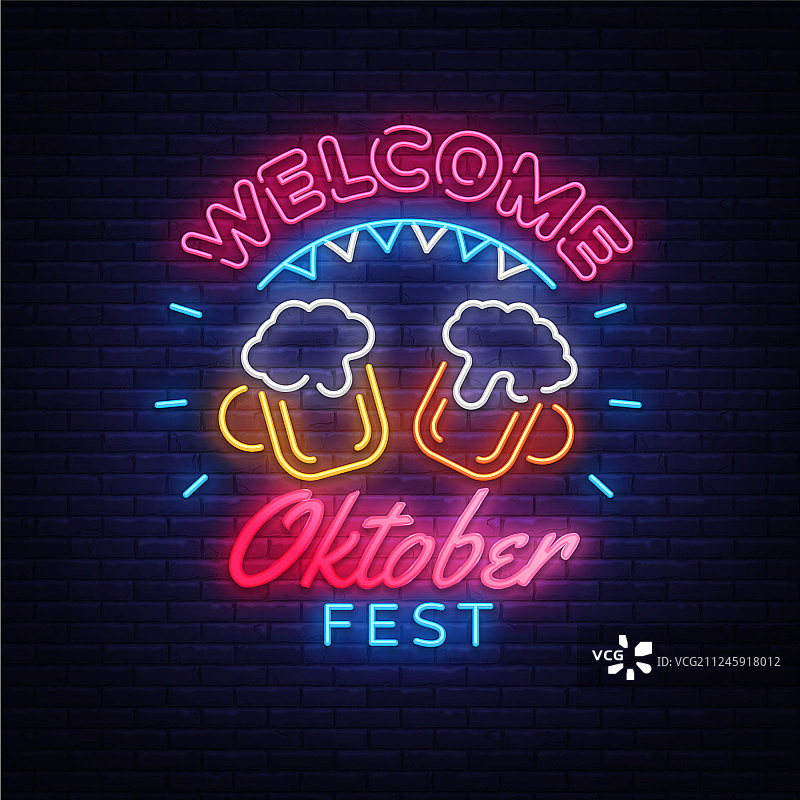 慕尼黑啤酒节霓虹贺卡图片素材