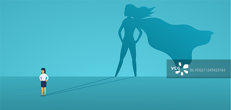 有超人影子的女商人图片素材