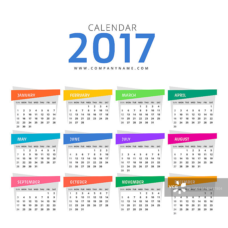 简洁的2017年日历设计模板图片素材