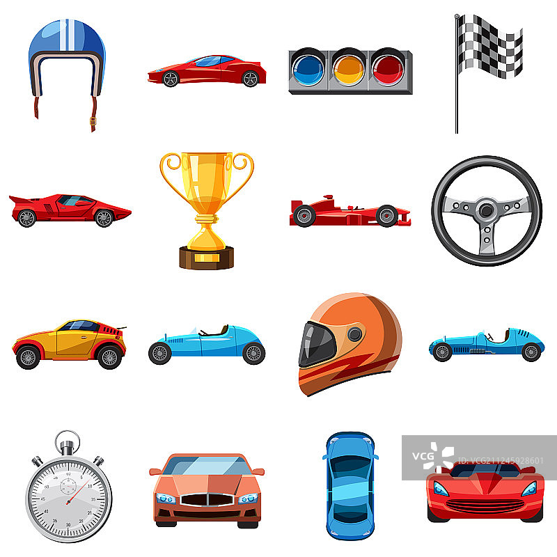 卡通风格赛车图标集图片素材