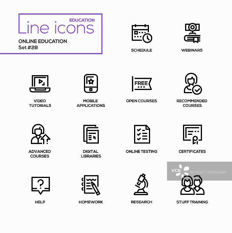 在线教育-现代单线图标图片素材