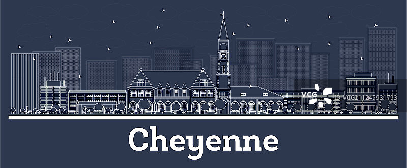 白色夏延怀俄明州城市天际线轮廓图片素材