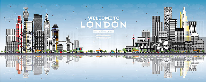 欢迎来到伦敦英格兰天际线（灰色）图片素材