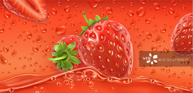 3D草莓逼真红色水滴图片素材
