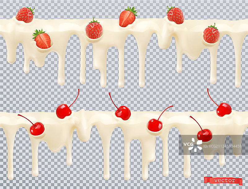 白色釉面甜奶油配樱桃草莓图片素材