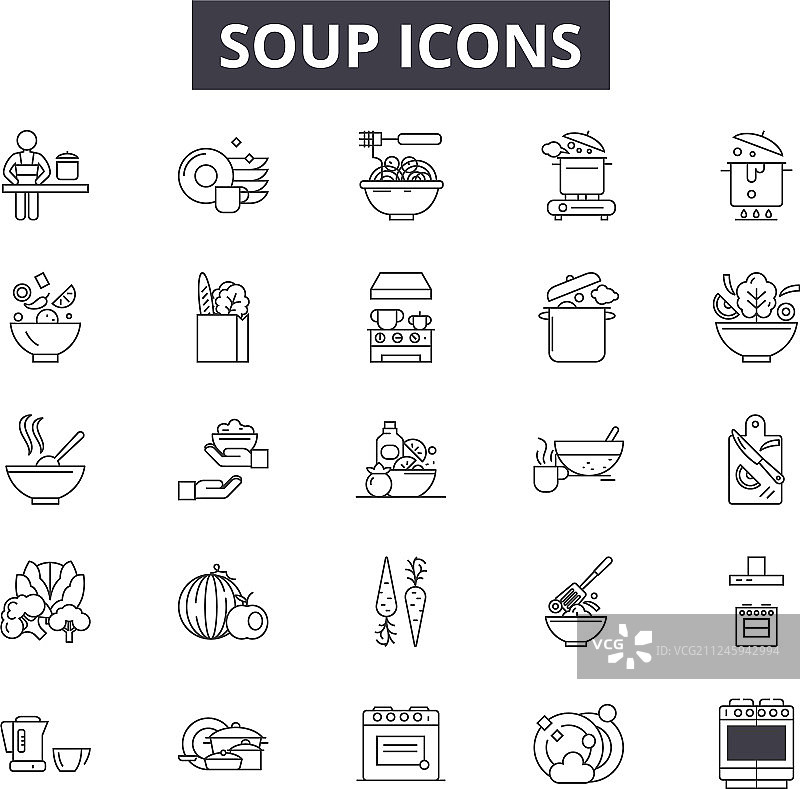 网页和移动设计汤品线性图标图片素材