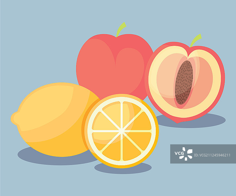 新鲜橙子与桃子图片素材