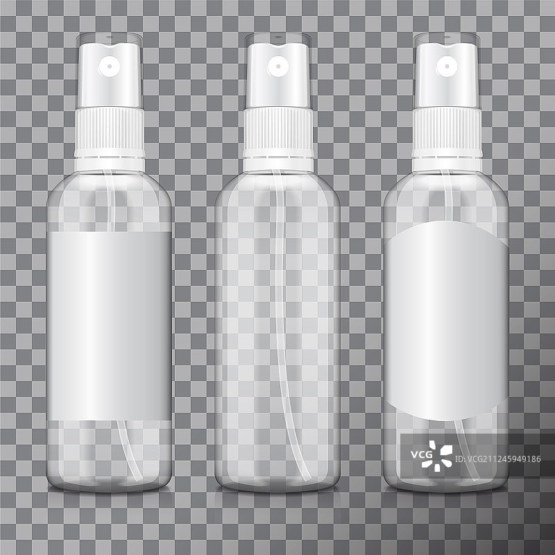 带喷雾器模型的透明瓶子套装图片素材
