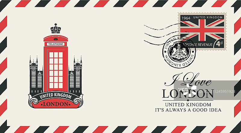 伦敦电话亭明信片或信封图片素材