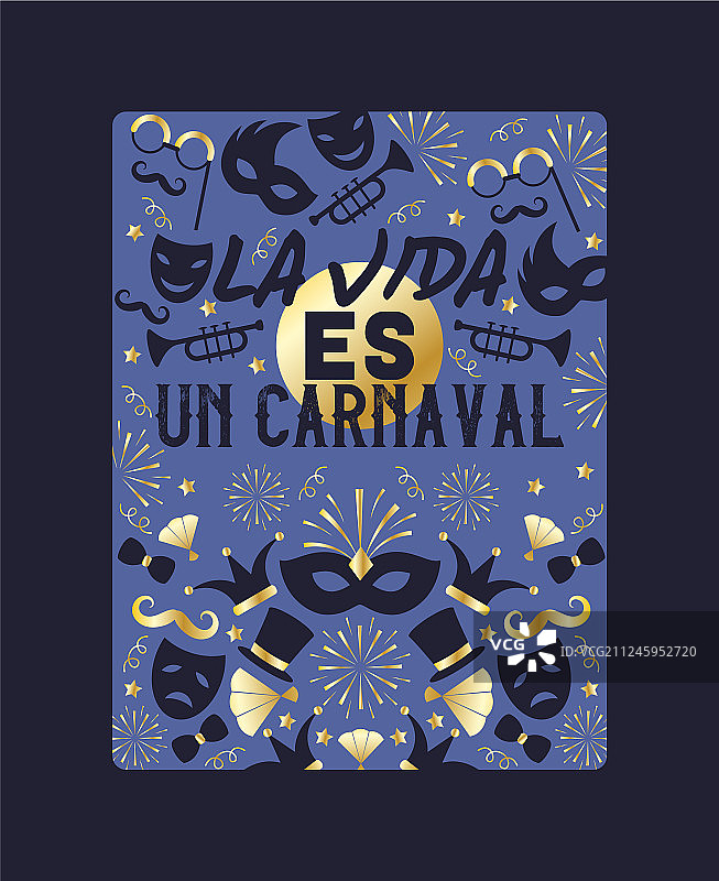 金色和蓝色派对元素的狂欢节图片素材