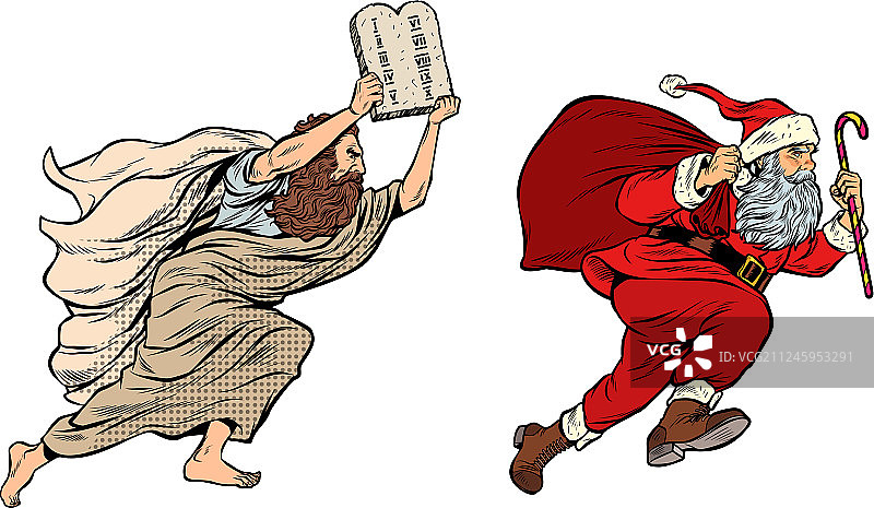 摩西和圣诞老人争论新旧事物图片素材