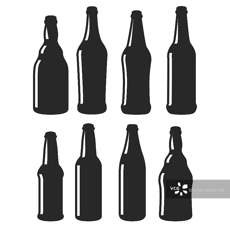 不同形状的黑色啤酒瓶图标图片素材