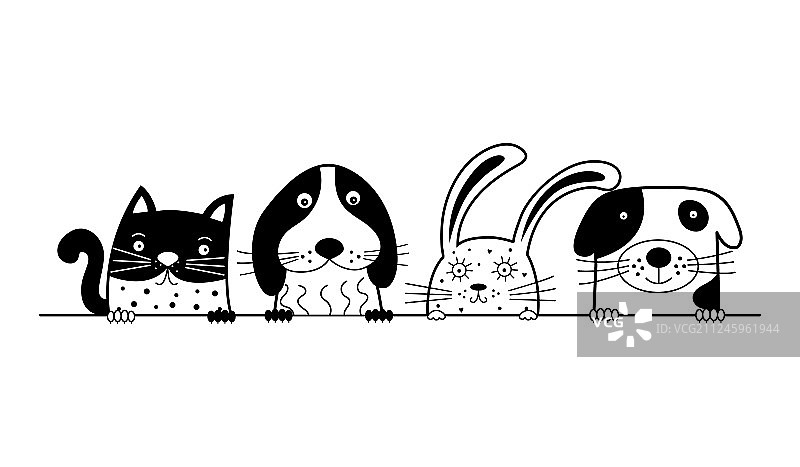 有趣的小狗、可爱的猫和兔子是最好的朋友图片素材