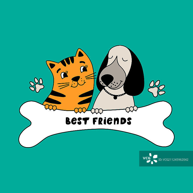 有趣的狗和可爱的猫咪好朋友图片素材