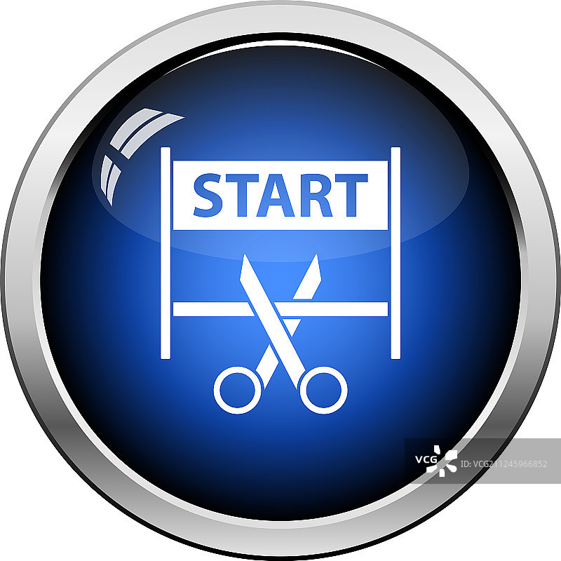 剪刀剪开跑门图标之间的胶带图片素材