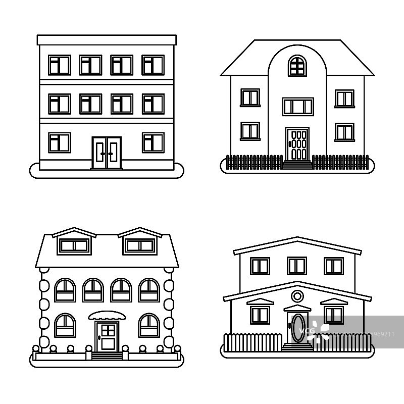 四栋细线风格房屋图片素材