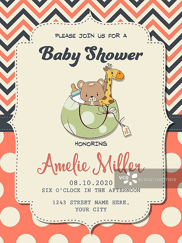 带玩具的可爱女婴派对卡图片素材