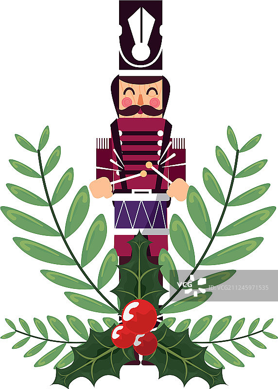 胡桃夹子圣诞冬青浆果装饰图片素材