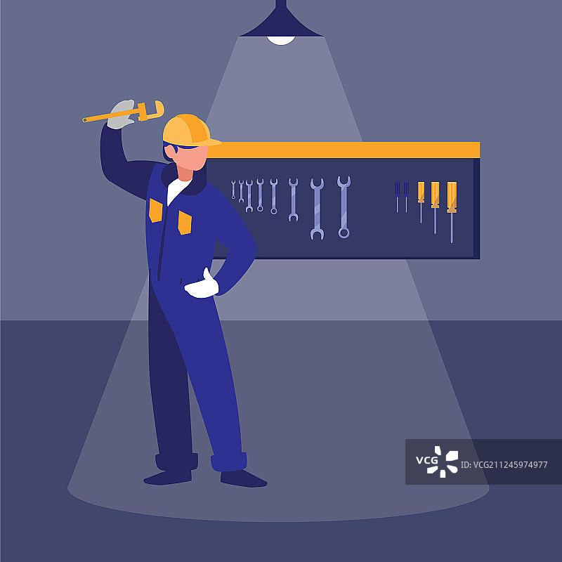 手持管钳的水管工角色图片素材